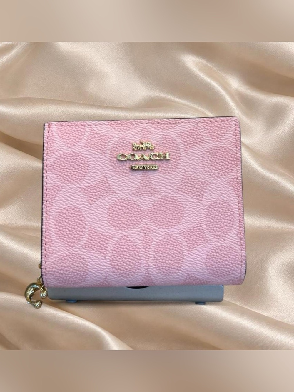 Coach Pink Signature Small Fold Wallet with Gold Logo